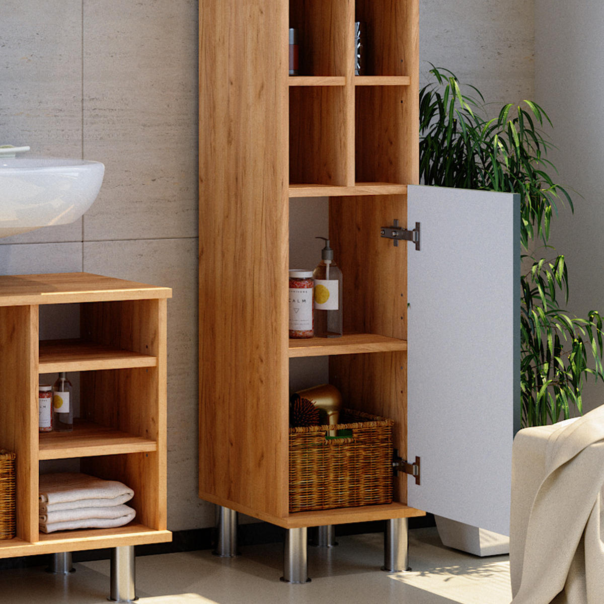 STŘEDNÍ SKŘÍŇKA Fynn Zelená - zelená barva, kompozitní dřevo (30/130.6/30cm) - Vicco