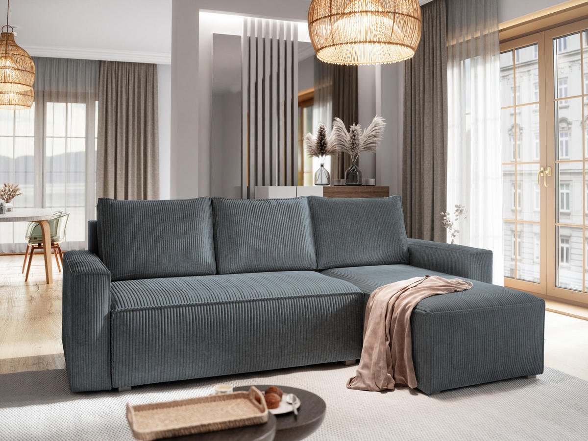 ROHOVÁ SEDAČKA POTARO šedá - šedá, dřevo/textil (232/140cm) - MASSENO