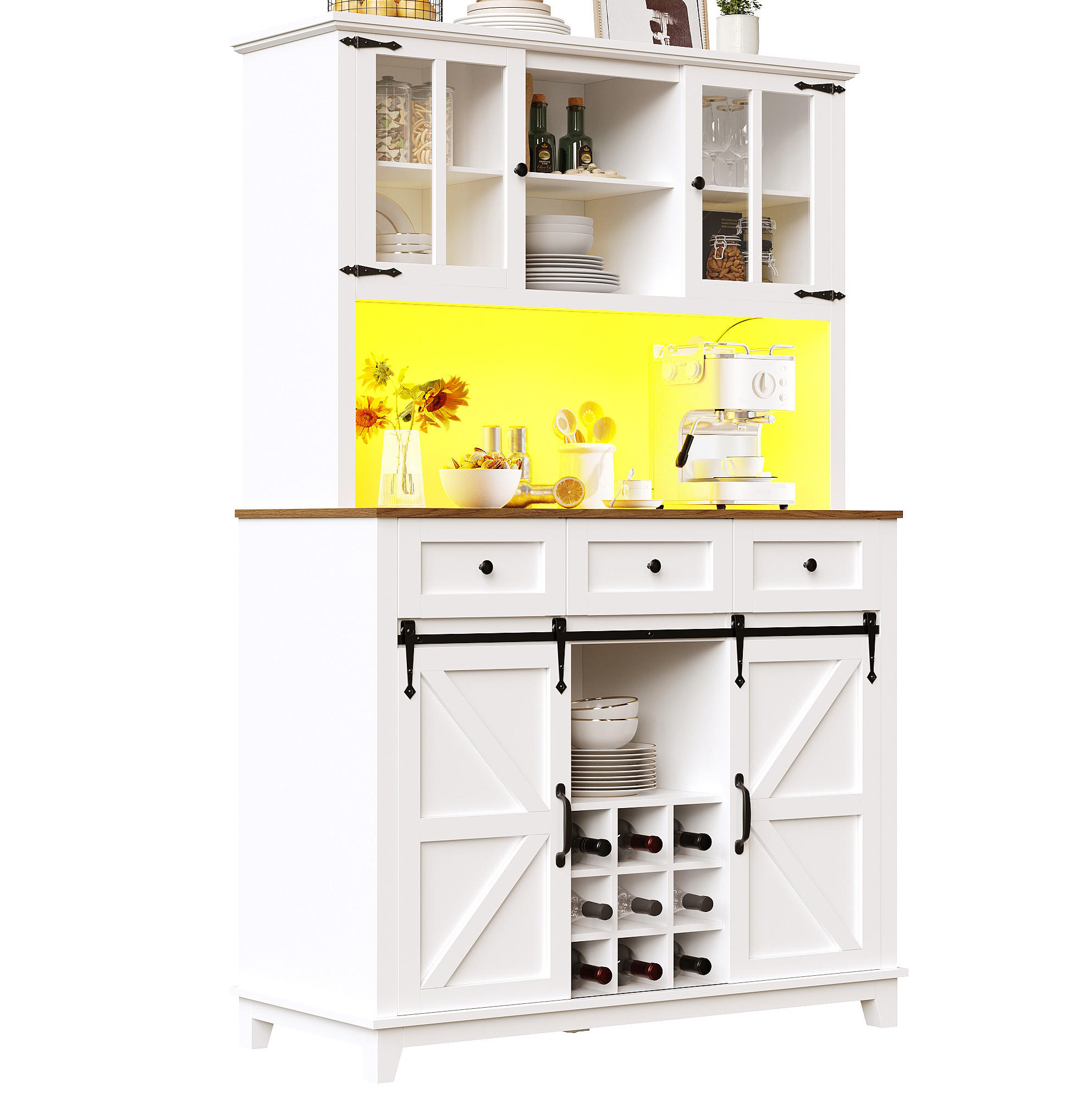 BUFFET 105/38,4/180 cm aus MDF mit LED-Beleuchtung und Schiebetür im Scheunenlook Weiß - Weiß, Holzwerkstoff (105/180/38.4cm) - Modenvie