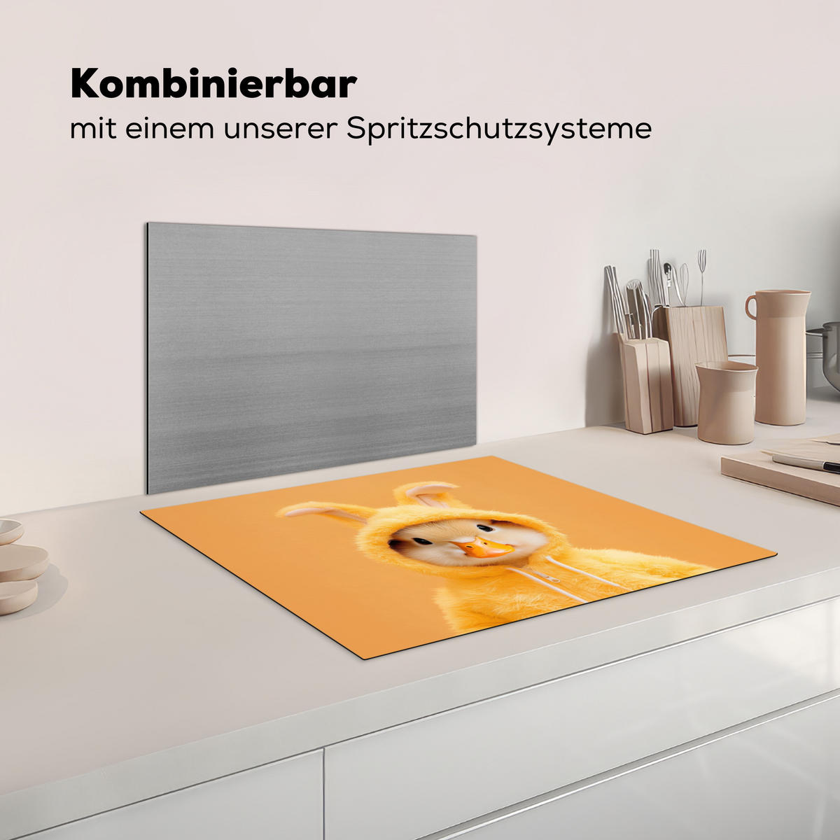HERDABDECKPLATTE Osterhase - Kostüm - Ente Herdabdeckung Induktionsfeld 65x52 cm - Gelb, Kunststoff (65/52/0.2cm) - MuchoWow