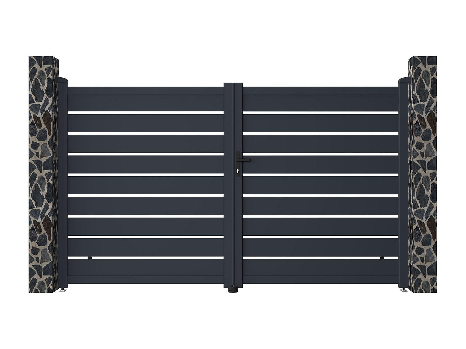 FLÜGELTOR - 300cm x 4.6cm - Aluminium - anthrazitgrau - PRIMO - Anthrazit, Metall (300/178cm) - Vente-Unique