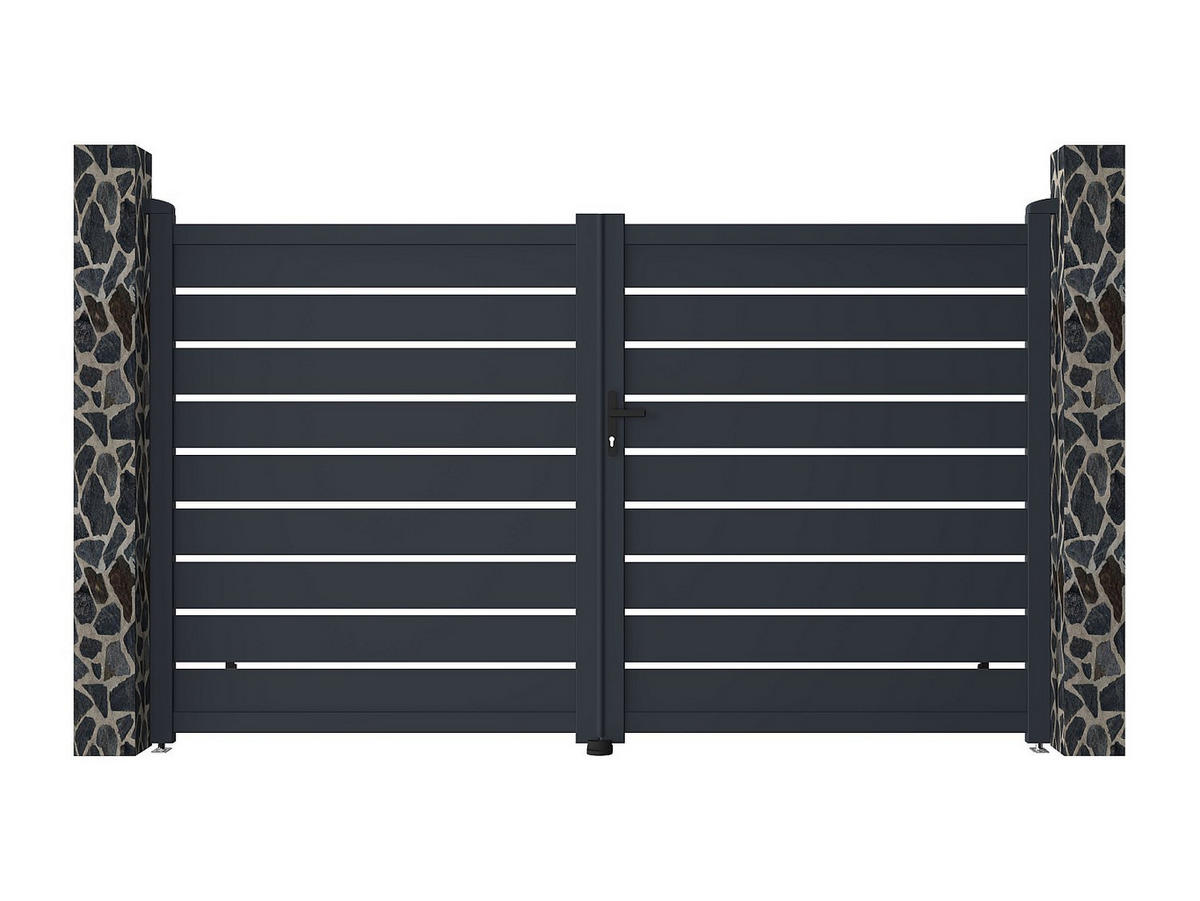 FLÜGELTOR - 300cm x 4.6cm - Aluminium - anthrazitgrau - PRIMO - Anthrazit, Metall (300/178cm) - Vente-Unique