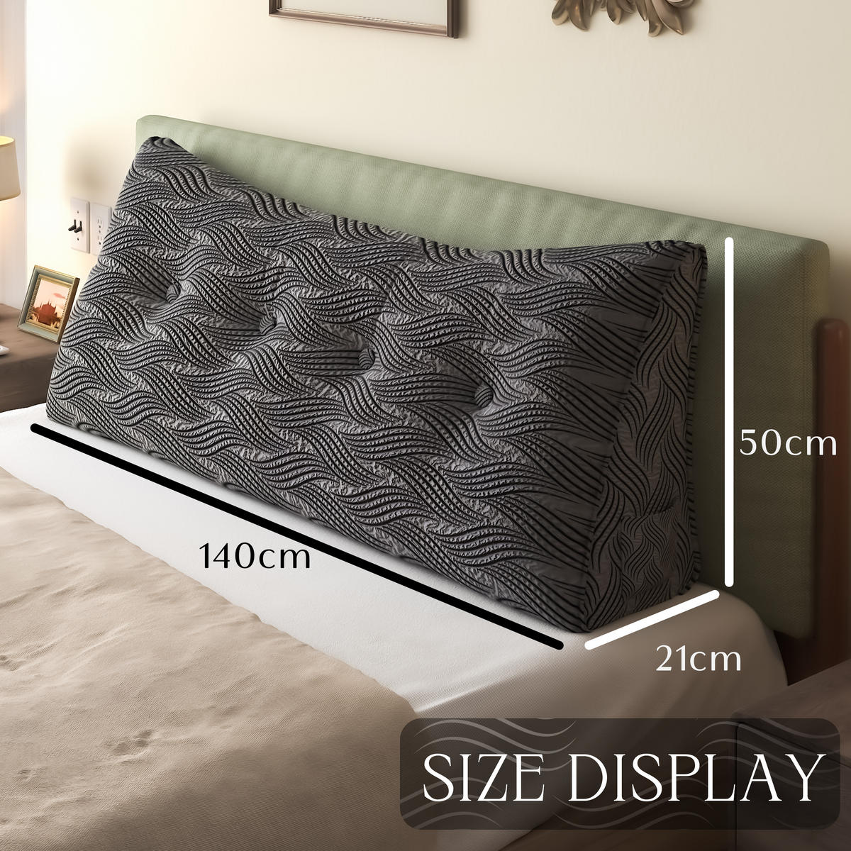 KEILKISSEN für Bett beflockter Crinkle-Stoff 140cm - Schwarz, Textil (21/140cm) - Vercart