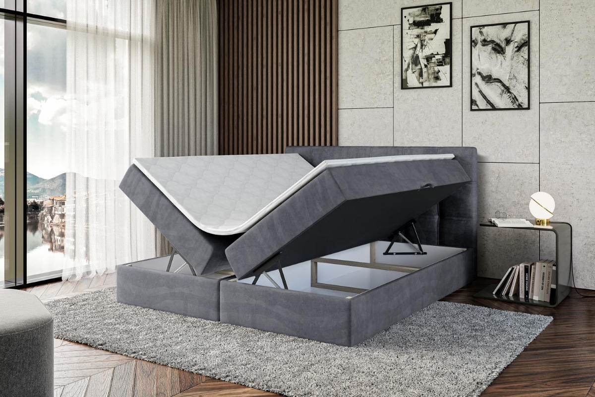 BOXBETT mit Matratze H3 und Lattenrost - MARCE - 160 x 200 cm - Grau - Dunkelgrau, Holzwerkstoff (160/200cm) - ALTDECOR