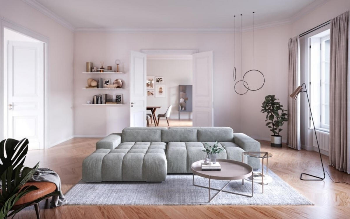 ECKSOFA mit elektronischem Sitzvorschub und verstellbaren Kopflehnen - Chromfarben/Grau, Textil (307/186cm) - Cotta