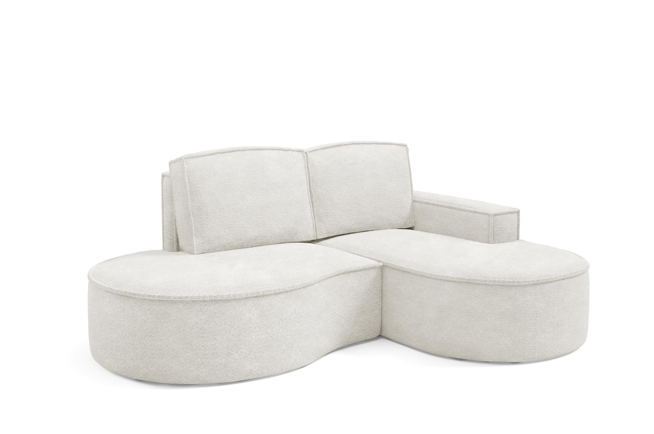 ECKSOFA Flow Weiß, mit Kissen in Abriamo Stoff, rechte seite - Weiß, Holzwerkstoff/Textil (210/157cm) - Bettso