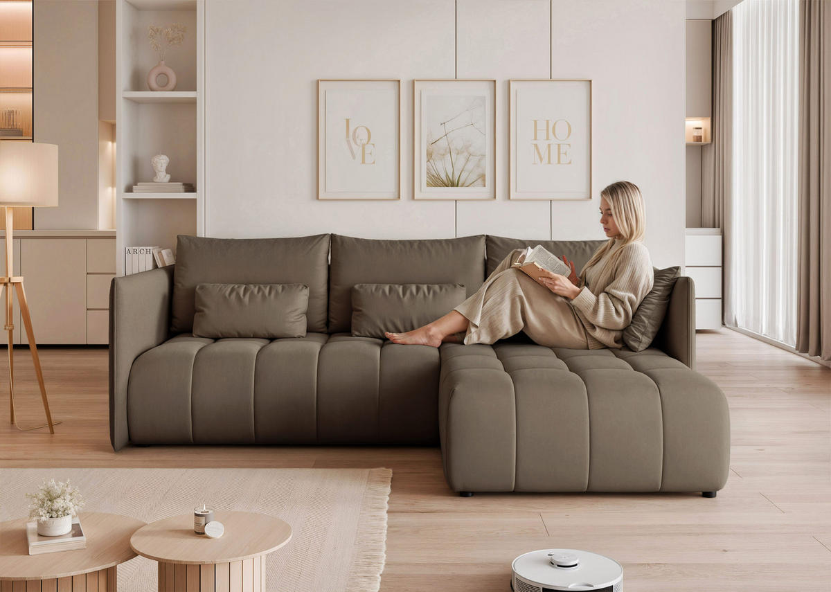 ECKSOFA CLEO mit Schlaffunktion und Bettkasten Braun - Braun, Holzwerkstoff/Kunststoff (245/180cm) - Idohome