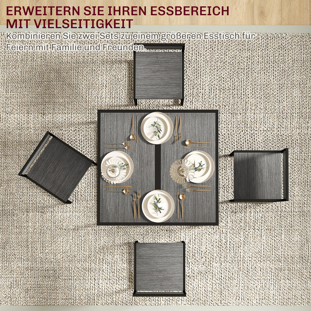 ESSGRUPPE 3-teilig aus Metall MDF Grau - Schwarz/Grau, Holzwerkstoff/Metall (47/76/90cm) - HOMCOM