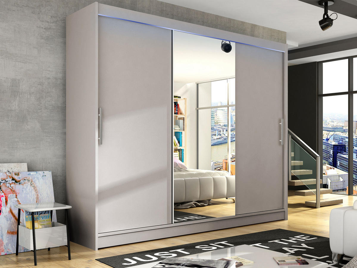 KLEIDERSCHRANK Aston I, mit RGB LED Beleuchtung - Kaschmir/Silberfarben, Holzwerkstoff/Kunststoff (250/215/58cm) - MIRJAN24