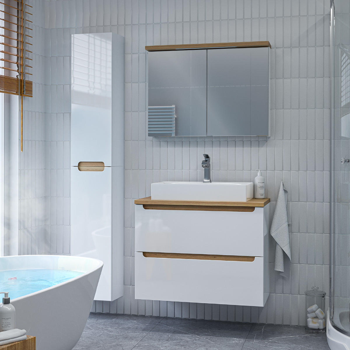 BADMÖBEL Livia 2er-Set Weiß - Weiß, Holzwerkstoff (80/62.5/46cm) - Petits-meubles