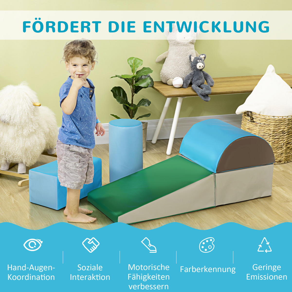 BAUSTEINSET 5er-Set Schaumstoff Bausteine Bauspielzeug für 1-3 Jahre alt Kinder - Blau, Kunststoff (40.6/20.3/40.6cm) - HOMCOM