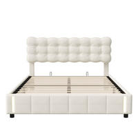 POLSTERBETT 160x200 cm LED Stauraum Hydraulik Lattenrost Samt beige - Beige, Holz (160/200cm) - LEBENLANG