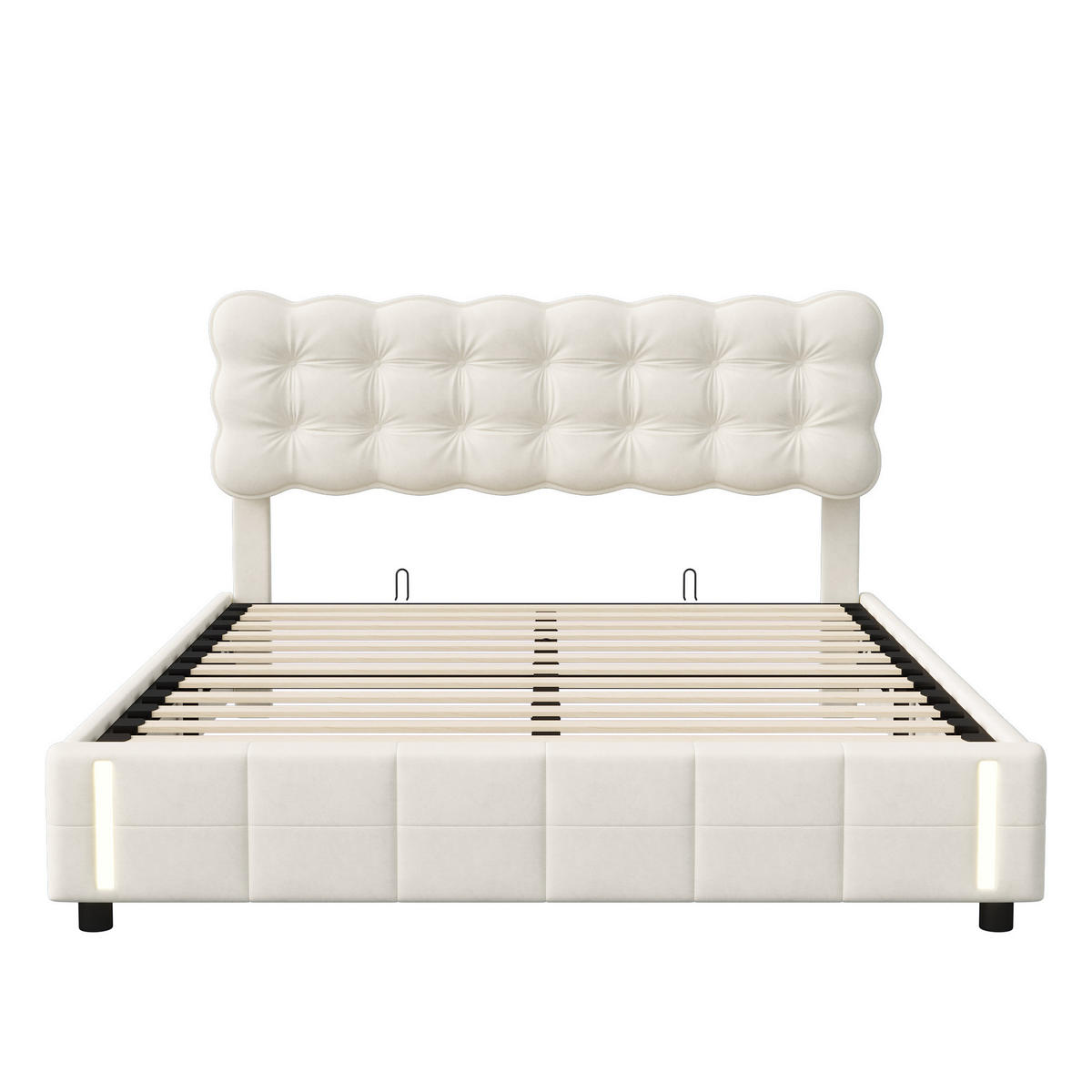 POLSTERBETT 160x200 cm LED Stauraum Hydraulik Lattenrost Samt beige - Beige, Holz (160/200cm) - LEBENLANG