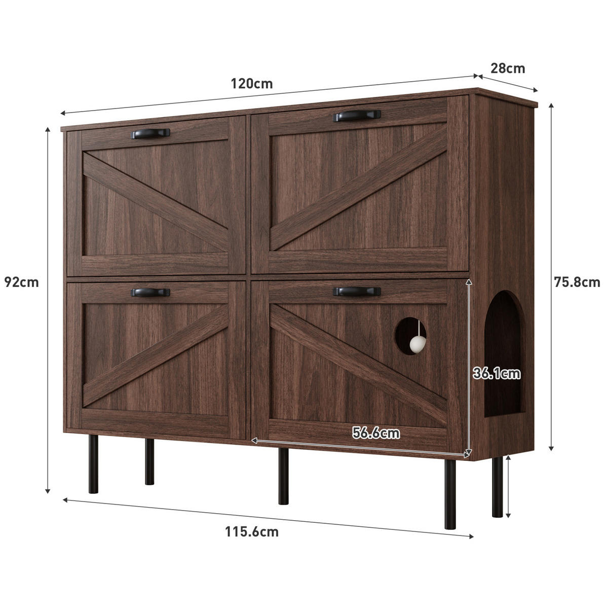 SCHUHSCHRANK mit 3 Klappen 120 x 28 x 92 cm Walnussfarben - Naturfarben, Holzwerkstoff (28/92/120cm) - Beauniv