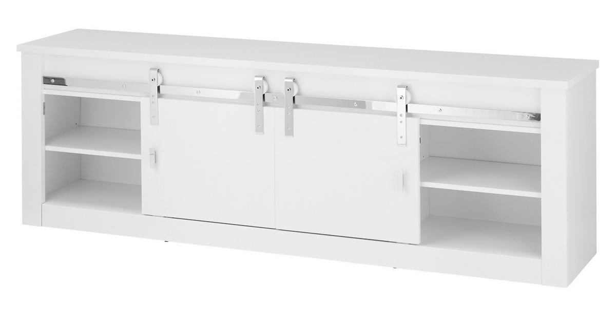 TV-LOWBOARD weiß Hochglanz 201 x 66 cm, TV Unterteil in Komforthöhe mit Soft-Close - Chromfarben/Weiß Hochglanz, Holzwerkstoff/Kunststoff (201/66/43cm) - Furn.Design