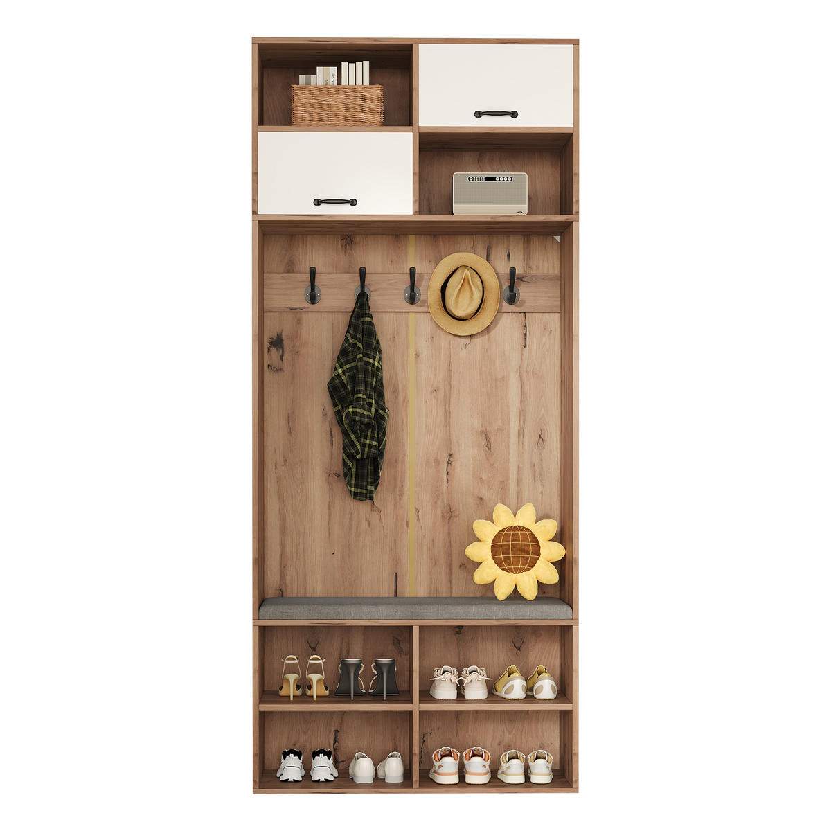 GARDEROBE holzwerkstoff LED inkl. sitzbank, led-beleuchtung - Naturfarben, Holzwerkstoff (80/185/35cm) - Urban Meuble