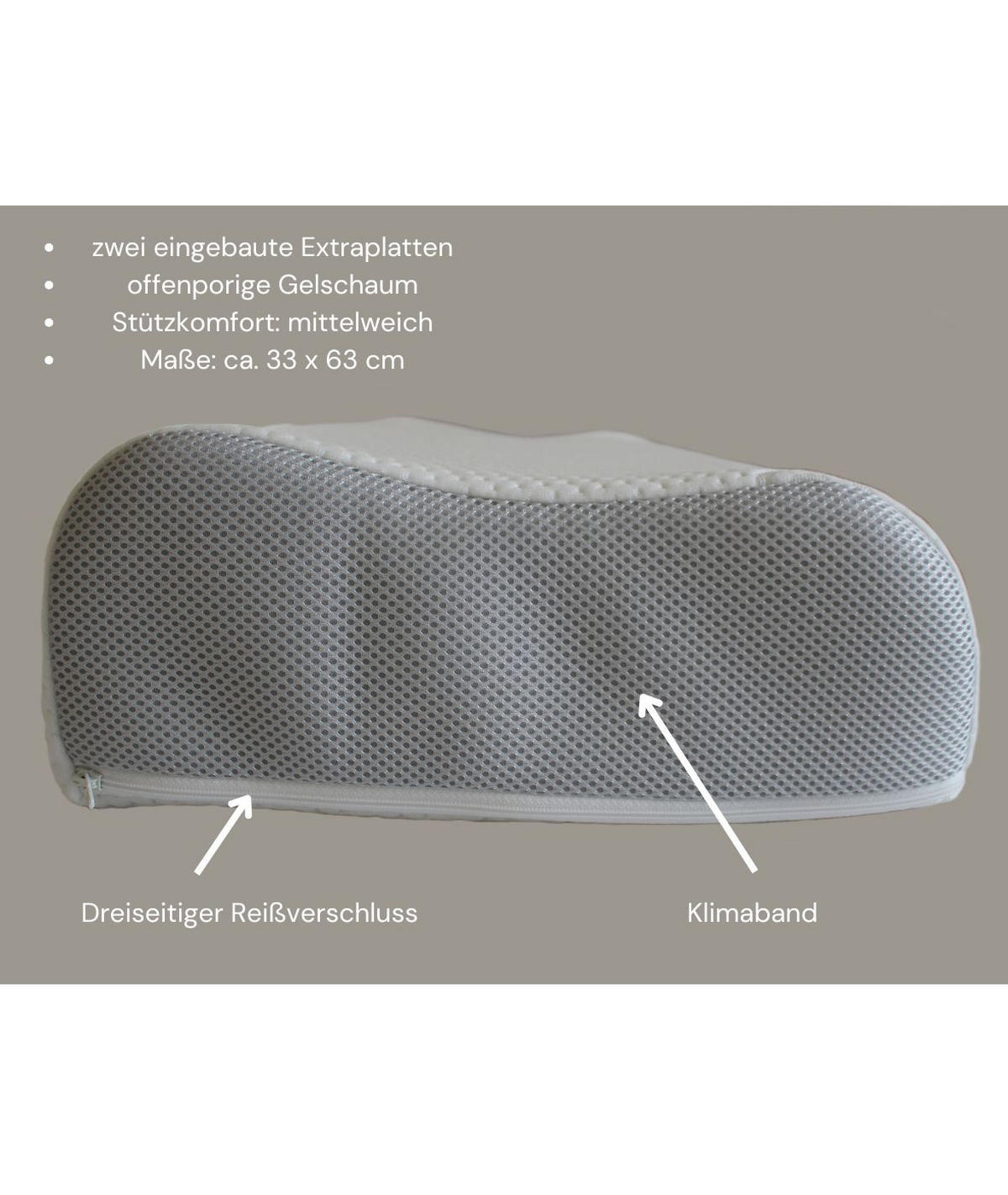 NACKENSTÜTZKISSEN Beasleep III Gelschaum - Weiß, Textil (33/63cm) - Bonvionn