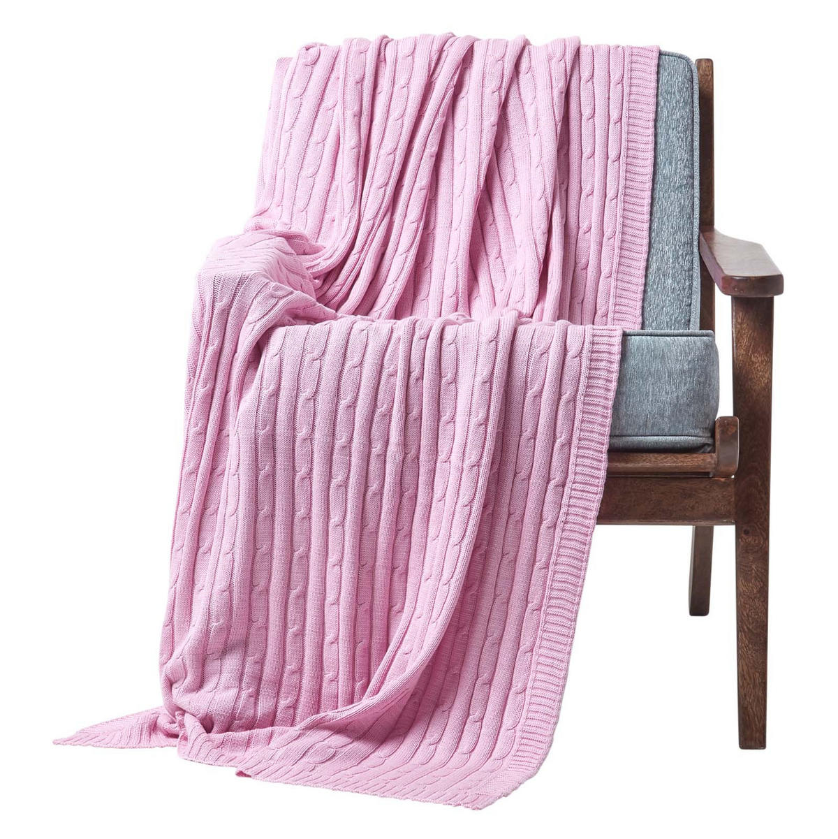 STRICKDECKE 150/200 cm, Baumwolle mit Rautenmuster - Rosa, Textil (150/200cm) - Homescapes