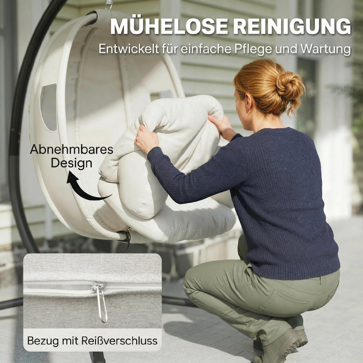 HÄNGESESSEL Mit Gestell DE-07058 faltbar, dickes Sitzpolster, Sicherheitsgurt - Hellgrau, Metall (95/180/117cm) - ComfortXL