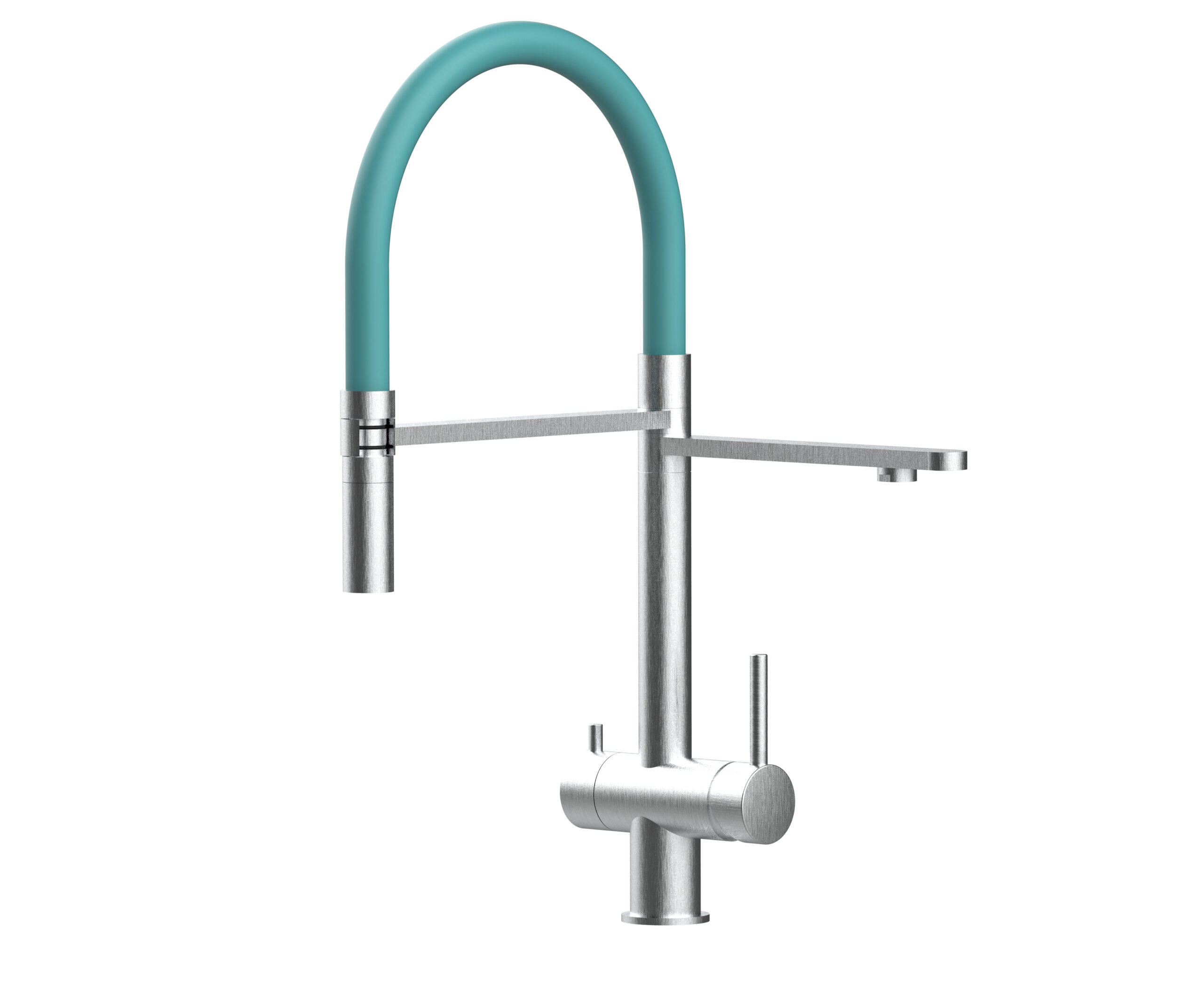 NIEDERDRUCK-3-WEGE-KÜCHENARMATUR, Edelstahl Massiv aus Chirurgenstahl, Gebürstet und Türkis, 2-Strahl-Brause - Türkis, Metall (24/49/24cm) - VIZIO