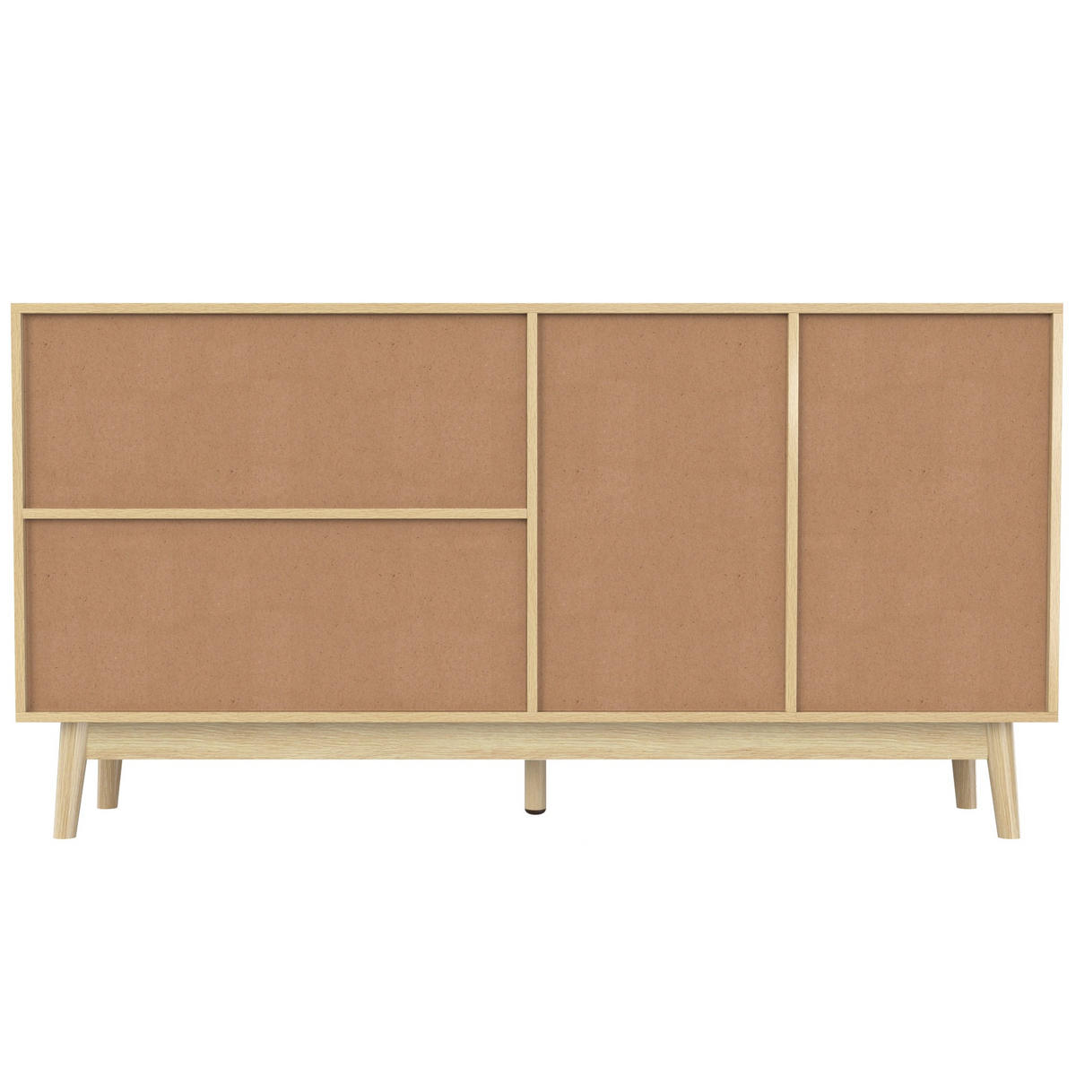 SIDEBOARD 155/38/80 cm,3 Schiebetüren,2 Schubladen,Ratten Retro-Design,Naturfarben - Naturfarben, Holz (155/80/38cm) - LVHOM