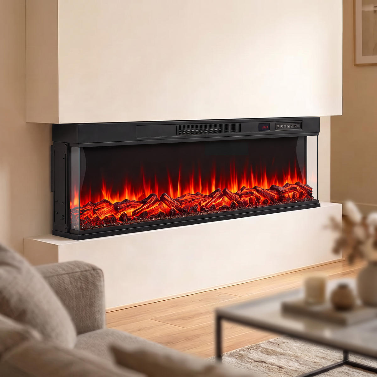 ELEKTROKAMIN Stahl gehärtetes Glas Schwarz - Schwarz, Metall (15/46/127cm) - HOMCOM