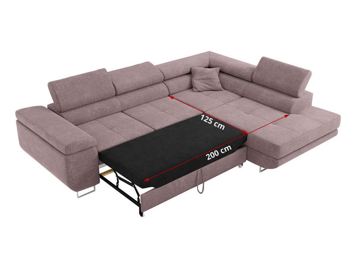 ROHOVÁ SEDAČKA GUSTAW L - Světle růžová Strukturovaná látka - Pravá Strana - stříbrná/světle růžová, kov/textil (205/275cm) - MKS