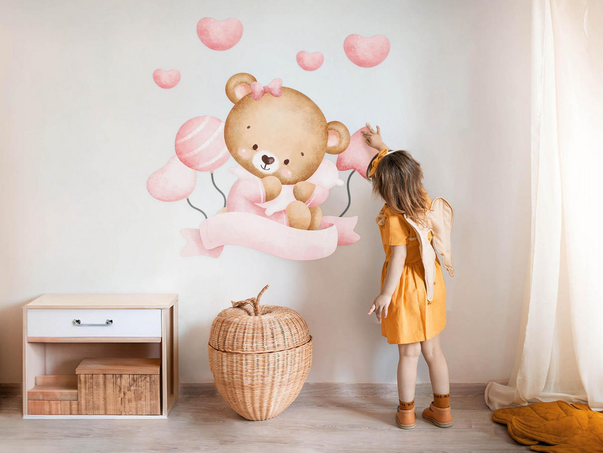 WANDAUFKLEBER 130x194cm - Süßer Bär - Multicolor, Kunststoff (130/194/0.1cm) - Wallfluent