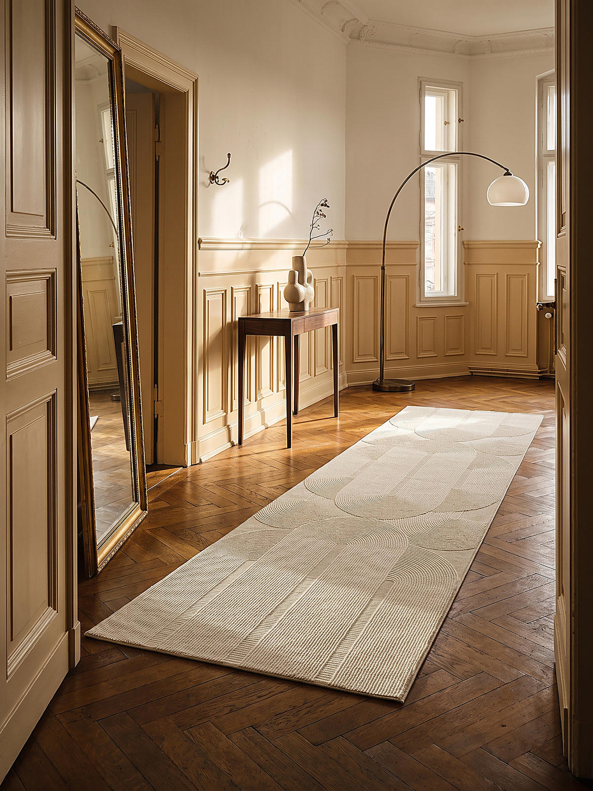 TEPPICH Kurzflor KASOS Waschbar Geometrisch Polyester Creme 80 x 150 cm - Creme, Textil (80/150cm) - KADIMA DESIGN