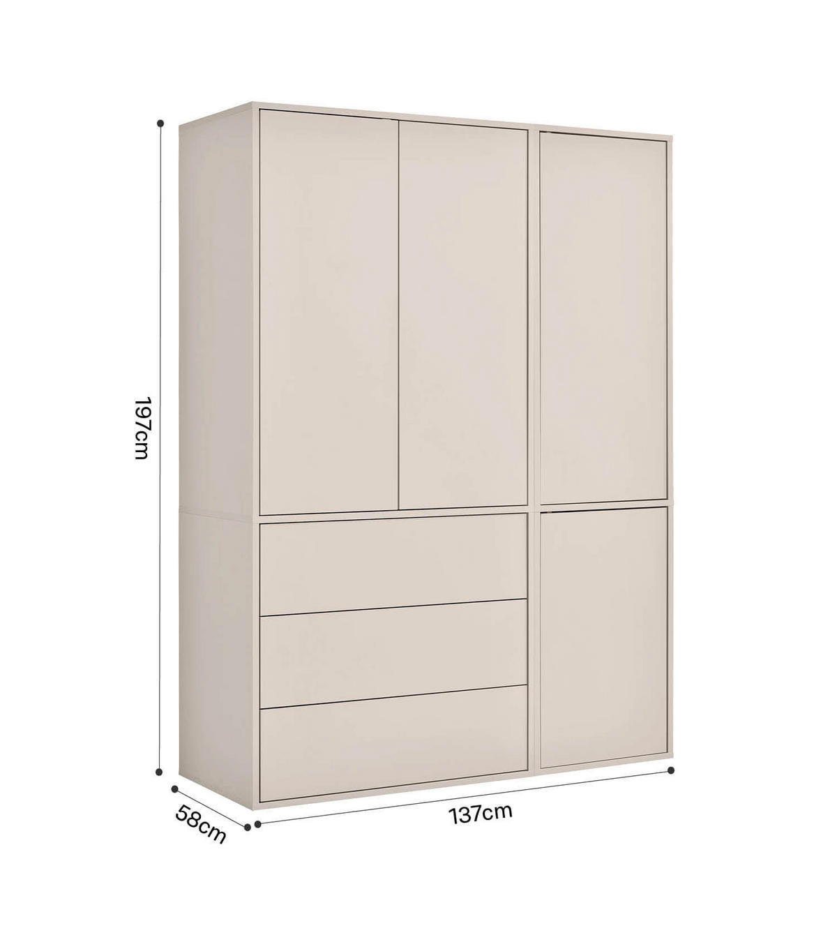 KLEIDERSCHRANK Der Robe - Beige, Holzwerkstoff (137/197/58cm) - Mokebo