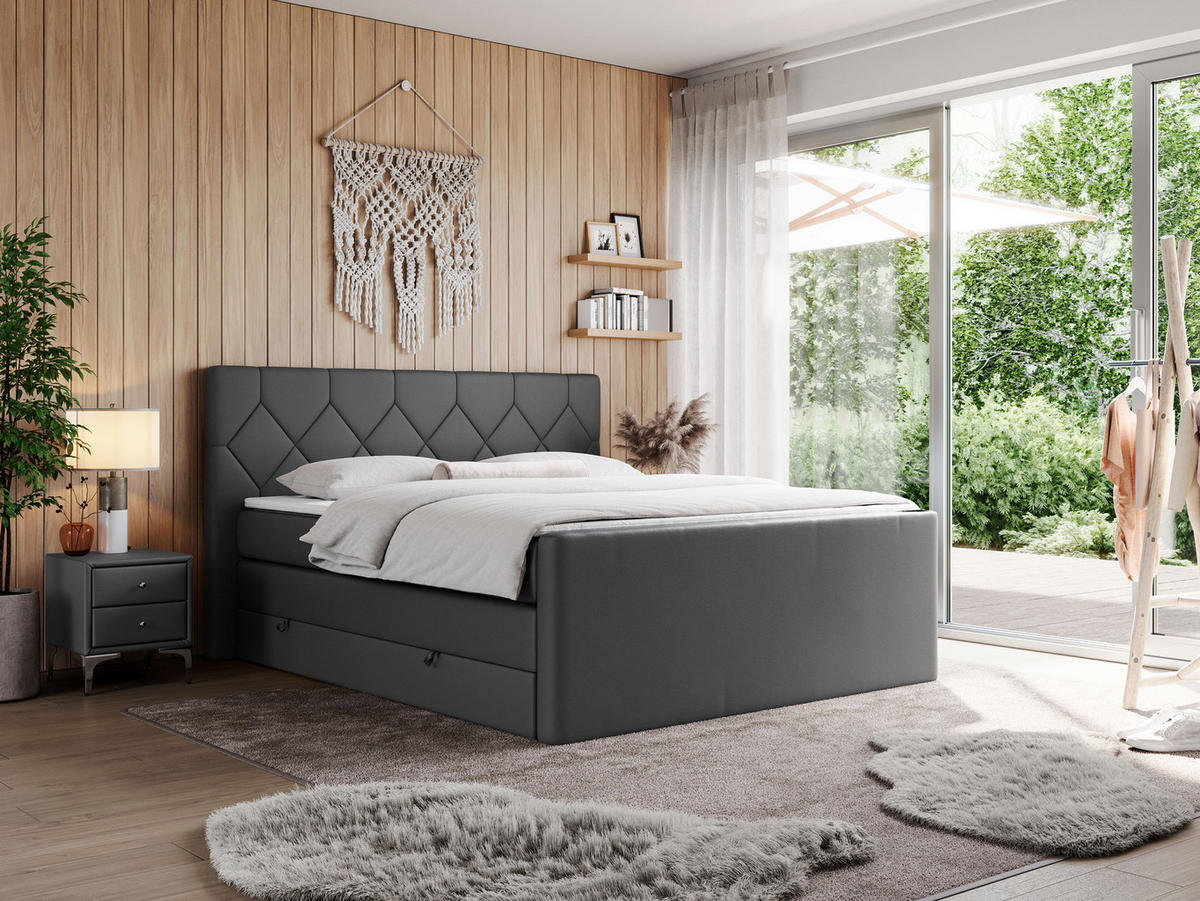 BOXSPRINGBETT KING EIGAR 180/200 Dunkelgrau Kunstleder - H4 - Dunkelgrau, Holz/Textil (180/200cm) - MKS