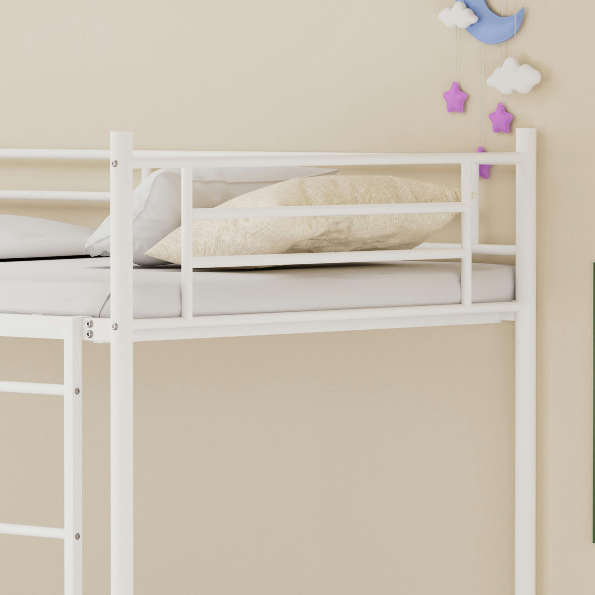 ETAGENBETT 90/190 cm mit Metalltreppe und Geländer, DE-41905, in Weiß - Weiß, Metall (90/190cm) - ComfortXL
