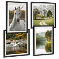 BILDER SET 4er Set - 50x50 cm & 40x60 cm Schwarzer Rahmen - Natur des Flusses White Horses - Schwarz, Kunststoff (50/50cm) - TULUP