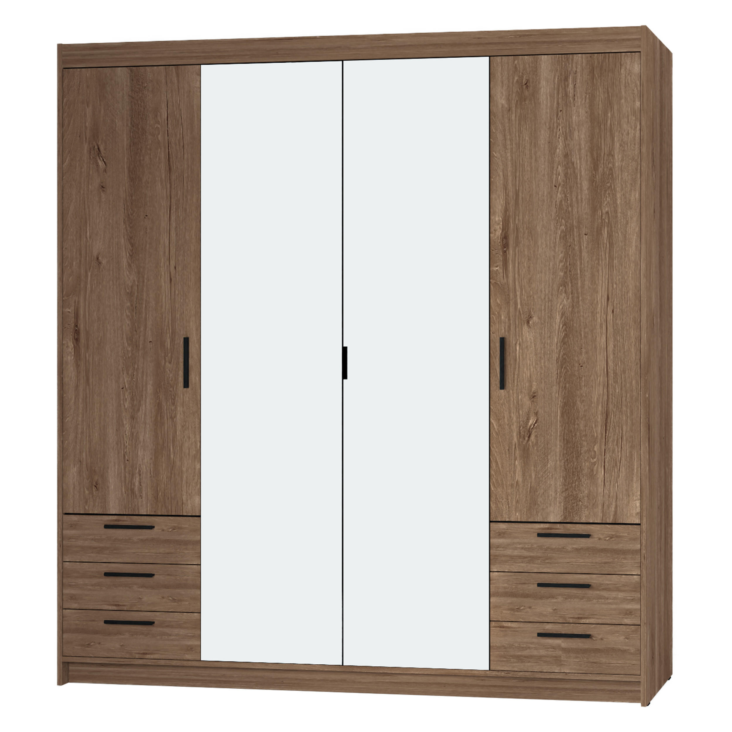 KLEIDERSCHRANK Storicos Eiche Lefkas 176,3/190,5/53 cm - 4T6S Modern mit Schubladen und Spiegel - Braun, Holzwerkstoff/Kunststoff (176.3/190.6/53cm) - AX Living