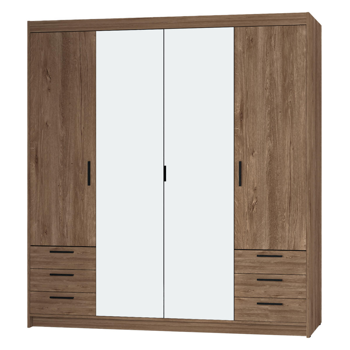 KLEIDERSCHRANK Storicos Eiche Lefkas 176,3/190,5/53 cm - 4T6S Modern mit Schubladen und Spiegel - Braun, Holzwerkstoff/Kunststoff (176.3/190.6/53cm) - AX Living