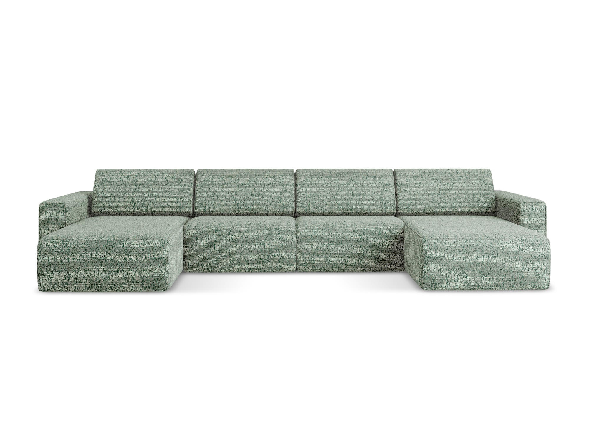 WOHNLANDSCHAFT Strukturstoff Stoff Grün - Schwarz/Hellgrün, Kunststoff/Textil (404/80/167cm) - Makamii