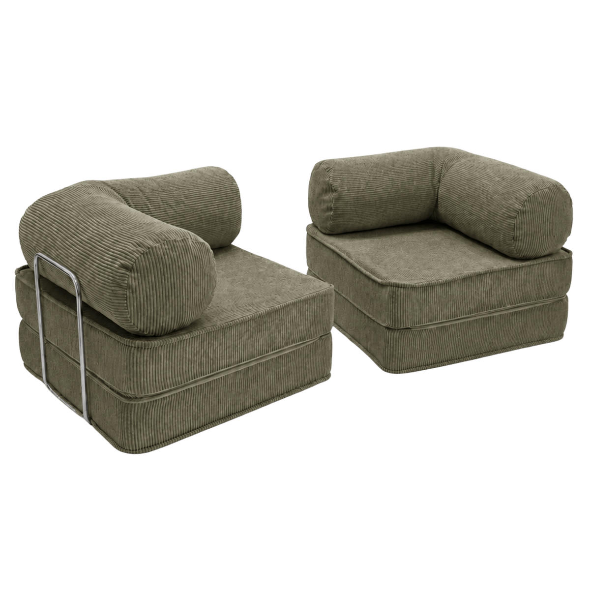 SOFA SURB Duo 100 Schlafsofa 2-Sitzer Khaki 200/100 cm - Chromfarben/Grün, Textil/Metall (200/70/100cm) - SURB