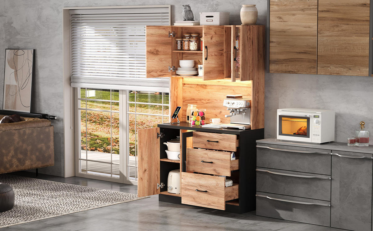 BUFFET Naturfarben-Schwarz 105/40/180 cm - Beige, Holz (105/180/40cm) - PANGIVO