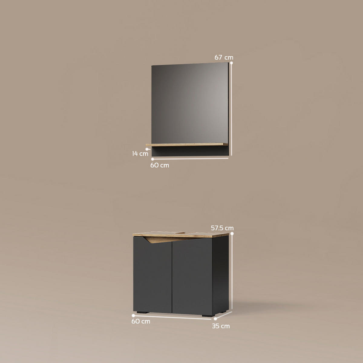 BADMÖBEL-SET Timavo Anthrazit 2 Teile - Anthrazit/Eiche Artisan, Holzwerkstoff (60/57/35cm) - Livinity®