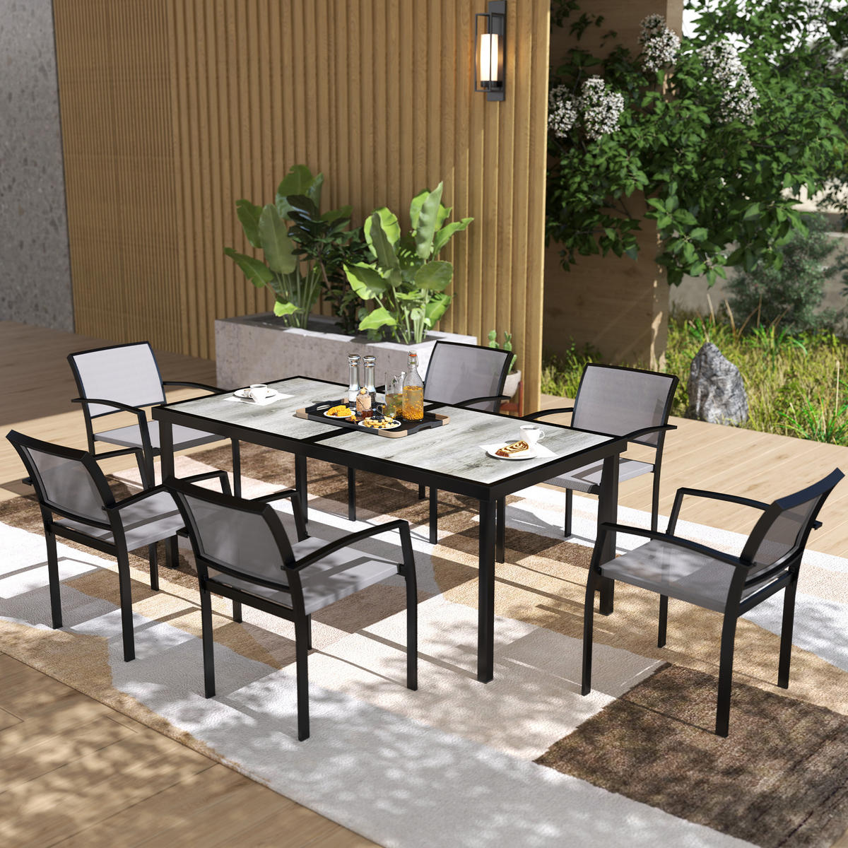 SITZGRUPPE 7 tlg. Essgruppe Grau - Grau, Metall - Outsunny