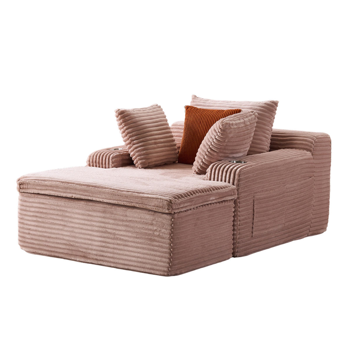 SCHLAFSOFA 165/112/63 cm Rosa mit Chaiselongue, 3 Kissen und 1 Decke - Rosa, Textil (112/63/165cm) - Oxeza