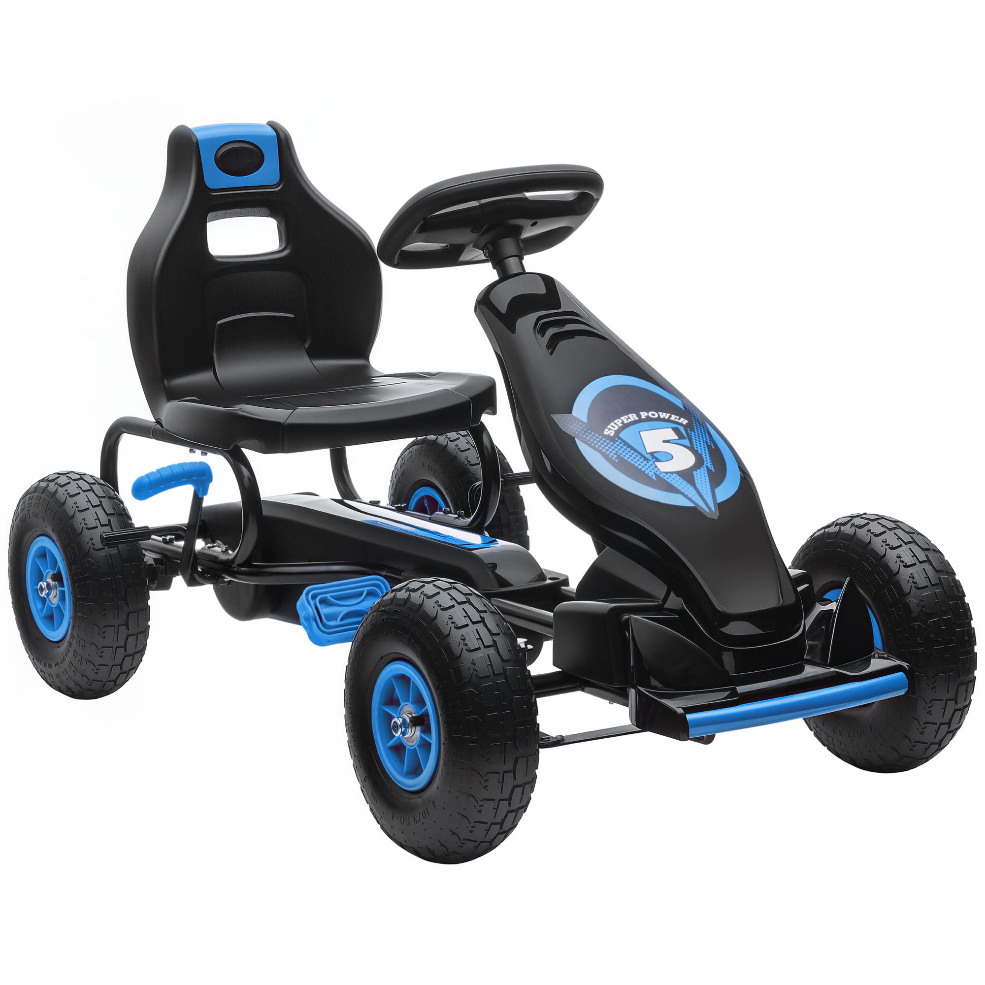 GOKART, Kinderfahrzeug mit verstellbarem Schalensitz, Tretauto, Grün+Schwarz - Blau, Metall (121/58/61cm) - HOMCOM