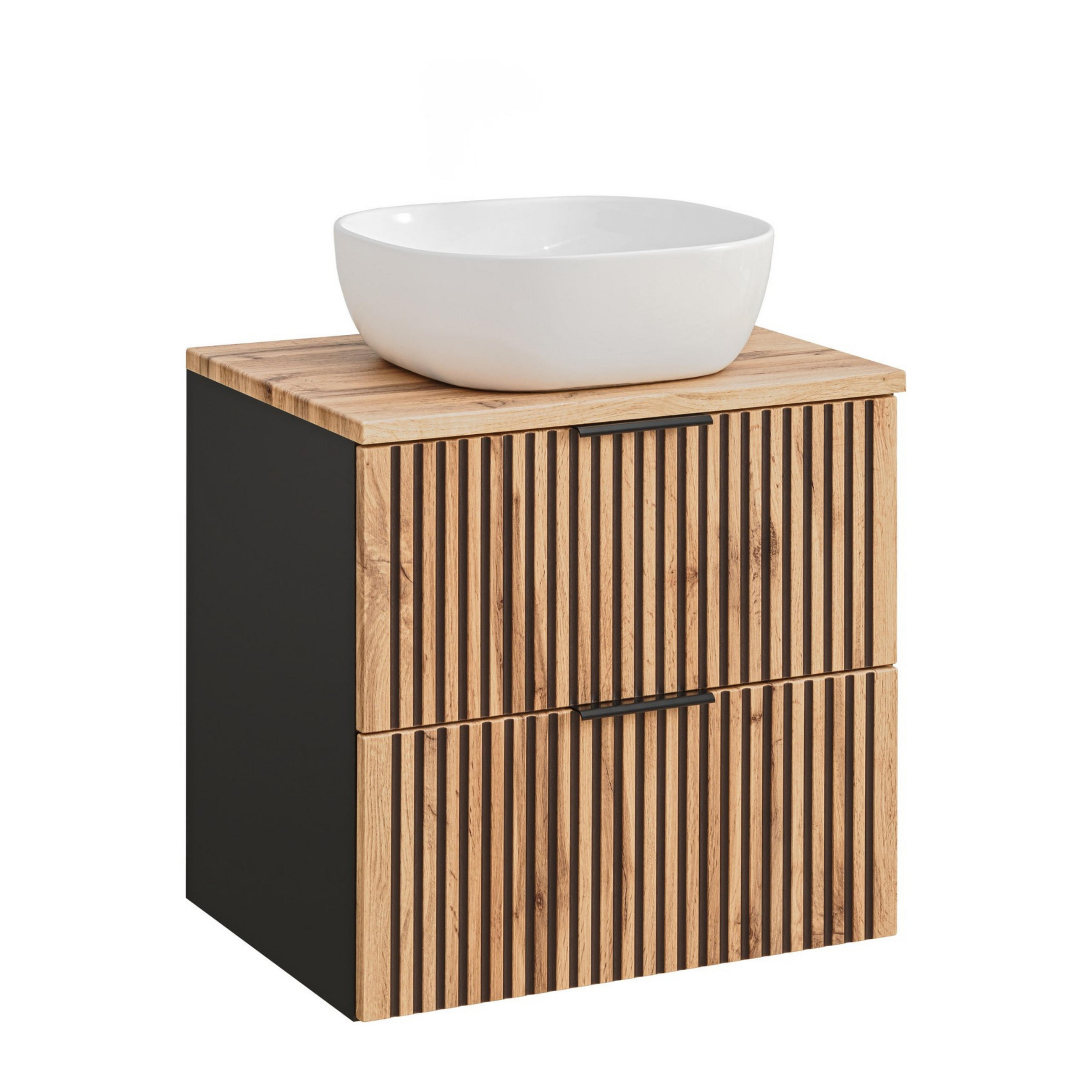WASHTISCHKOMBI TILO SET3 Profilierte Fronten Schwarz Eiche - Eichefarben/Schwarz, Glas/Holzwerkstoff (60/75/46cm) - Komodee