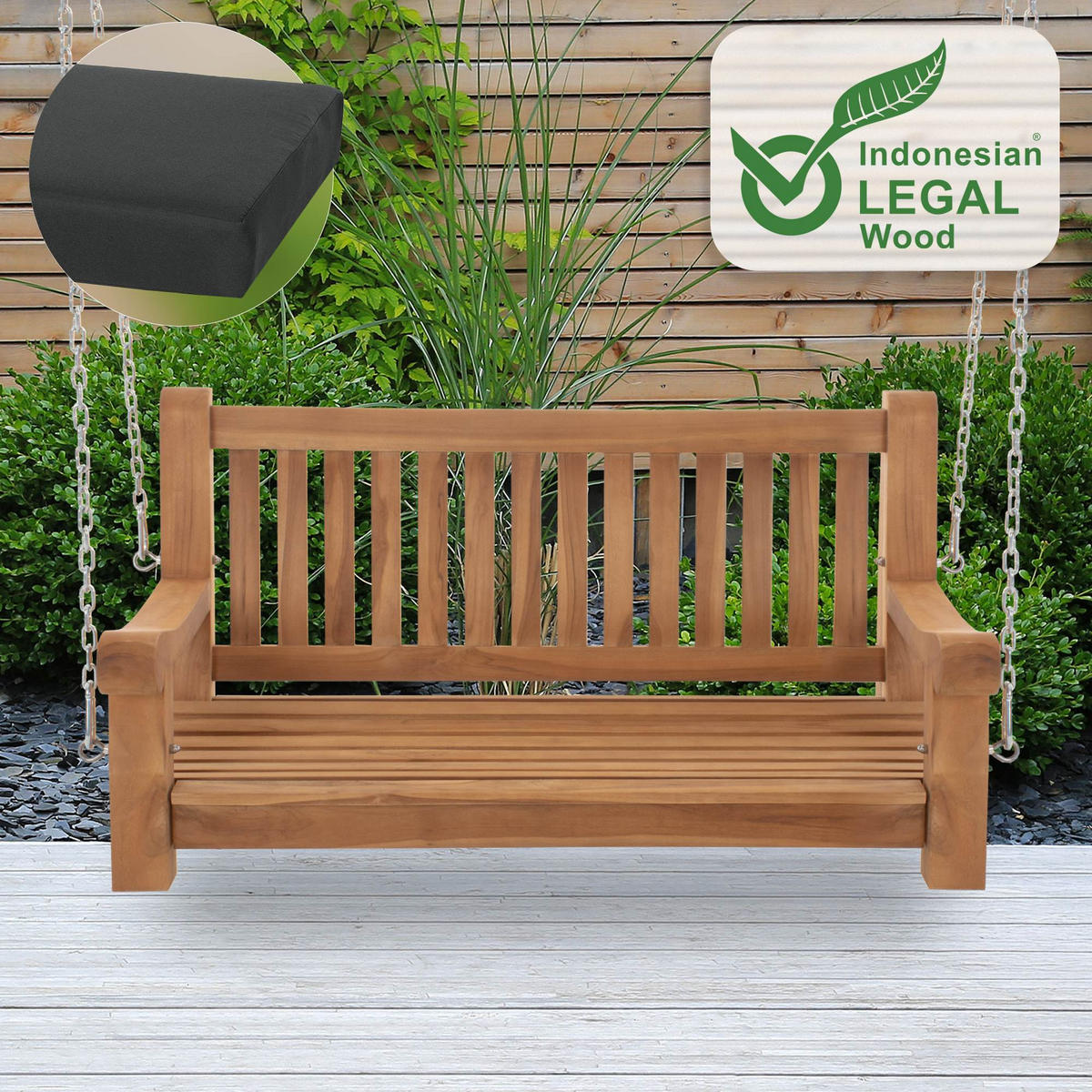 SCHAUKELBANK Muver Holz Dunkelgrau Hängebank - Dunkelgrau, Holz (120/62/70cm) - DELUKE