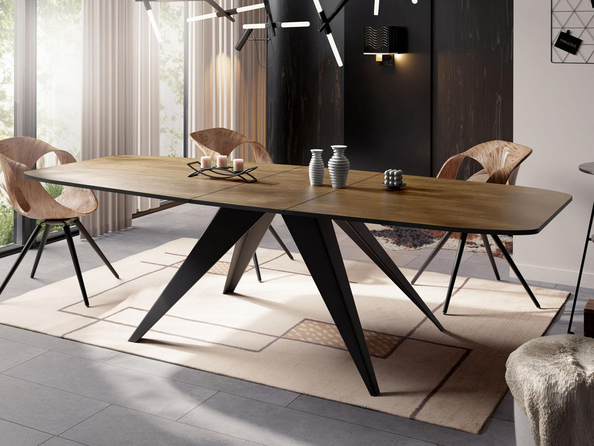 ESSTISCH Foster rechteckig ausziehbar, Lefkas Eiche 160-198/80/76 cm - Alteiche/Schwarz, Holzwerkstoff/Metall (160/80/76cm) - WFL GROUP