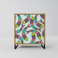 SIDEBOARD INDIAN FISH, Eichefarben, 57,5x42x67,5 cm, Schwarze Metall-Rahmenfüße - Eichefarben/Multicolor, Holzwerkstoff/Metall (57.5/67.5/42cm) - SpaceRebels