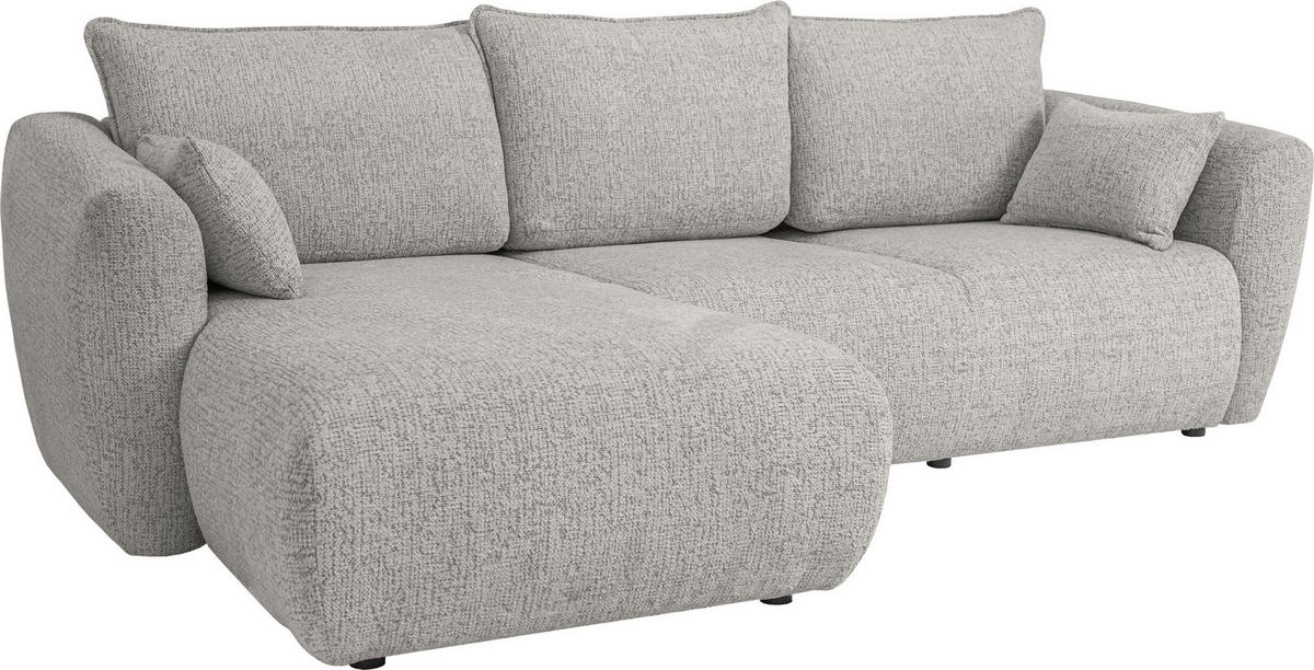 ECKSOFA Fabio mit Bettkasten, Strukturiert Grau 255/165/91 cm - Schwarz/Grau, Textil (255/165cm) - WFL GROUP