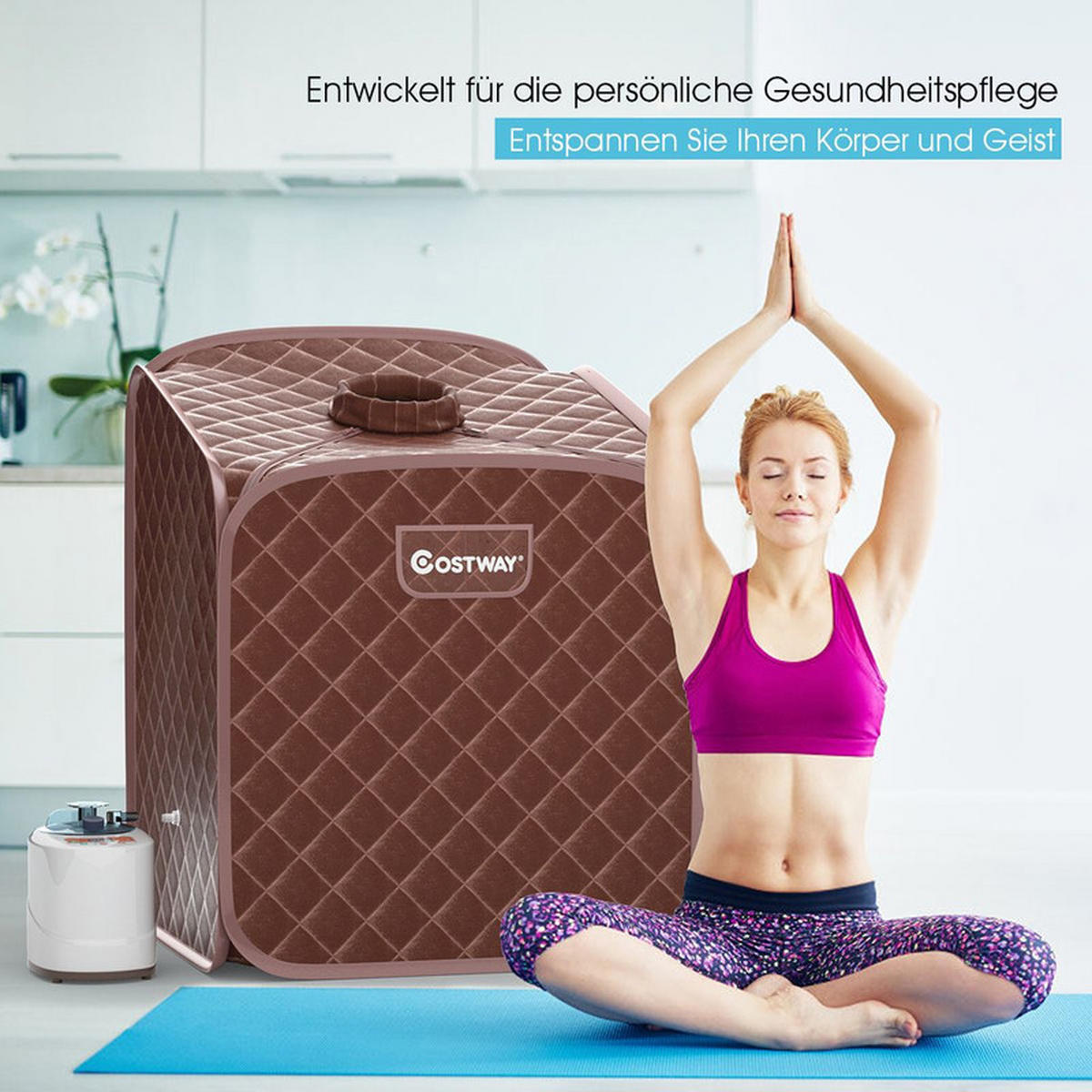 AMPFSAUNA Tragbare kaffee - Braun, Textil (85/106/84cm) - COSTWAY