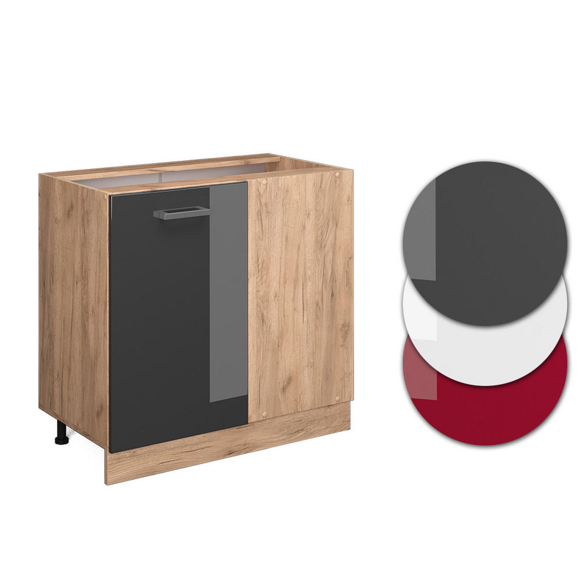 ECKUNTERSCHRANK R-Line Anthrazit Hochglanz 86 cm AP Marmor - Anthrazit/Eiche Wotan, Holzwerkstoff (86/81.6/60cm) - Vicco