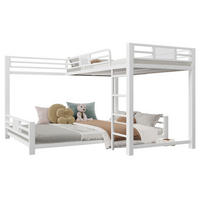 ETAGENBETT 90/200 cm weiß aus Metall mit L-Form und Schutzgittern - Weiß, Metall (90/200cm) - OKWISH